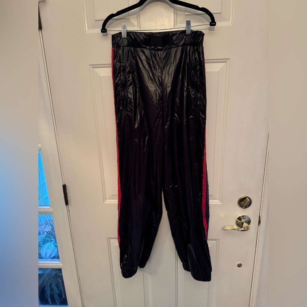 MONCLER Black Ski Pants with Red Stripes